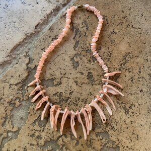 Vintage 90s Hawaii Pink Salmon Puka Shell Branch Necklace